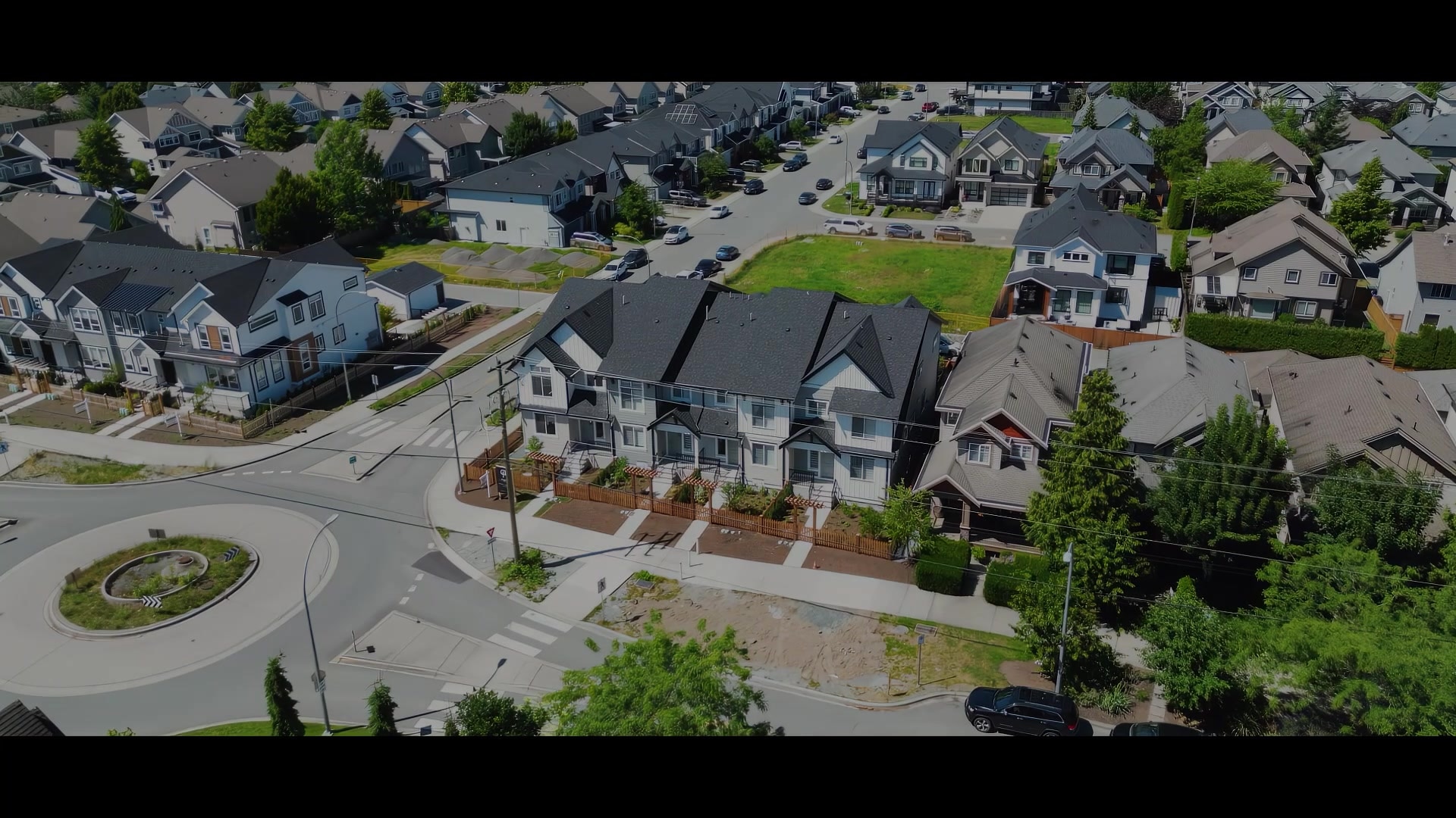 Aerial view of a CJI Group residential community in Willoughby, Langley, BC